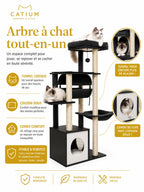 Niche, tunnel, coussin et couchages de l'arbre à chat en bois gris Alcova