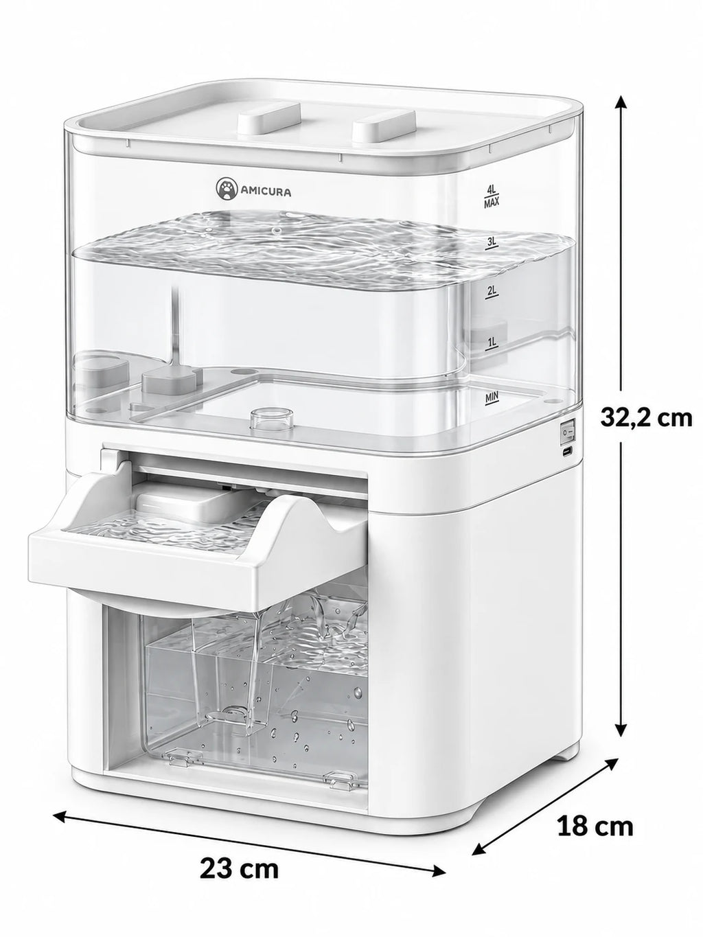 Dimensions de Clarivia : 23 cm de largeur, 18 cm de profondeur et 32,2 cm de hauteur.
