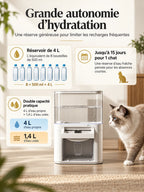 Réservoir d’eau propre de 4 L et bac d’eau utilisée de 1,4 L de la fontaine Clarivia.