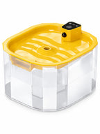 Fontaine à eau pour chat Doralie jaune sans fil de 1,5 L avec module capteur noir, présentée sur fond blanc.