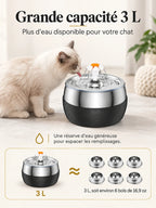 Capacité de 3 L de la fontaine à eau pour chat Sénévia avec ses différents embouts.