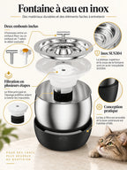 Composants de Sénévia avec cuve inox, filtration multicouche et deux embouts interchangeables.