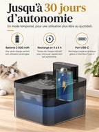 Batterie rechargeable de 2 600 mAh et recharge USB-C de la fontaine Lumévia.