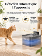 Détecteur de mouvement à 150° avec portée de 1,5 à 2 m sur la fontaine Lumévia.