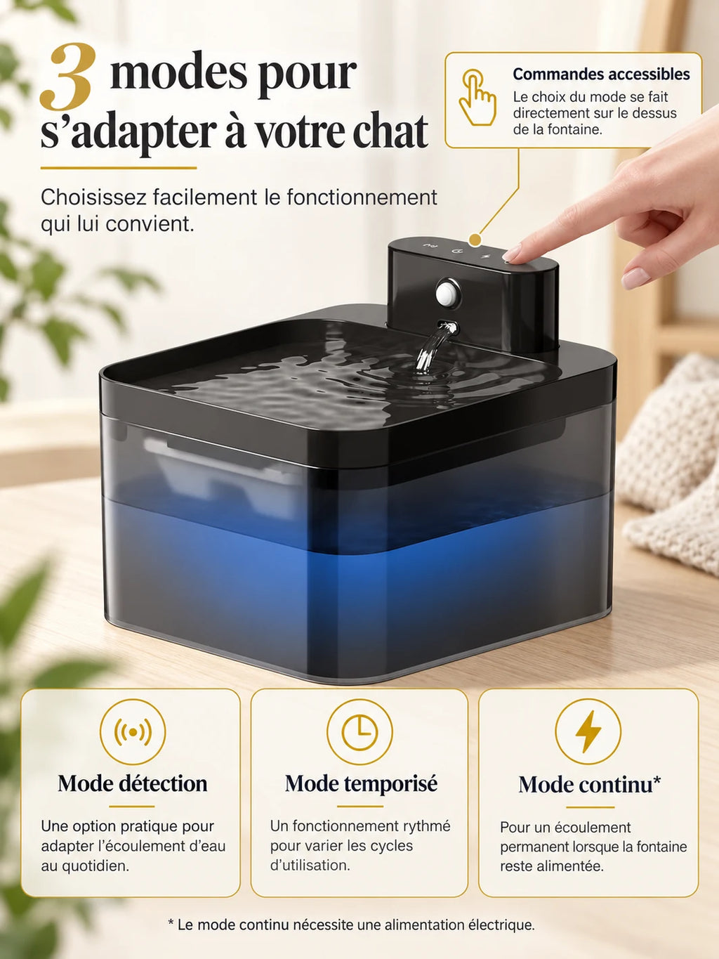 Trois modes de Lumévia : détection de mouvement, temporisation et circulation continue.