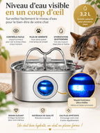 Fenêtre bleue lumineuse indiquant le niveau d’eau de la fontaine pour chat Nivéora de 3,2 L.