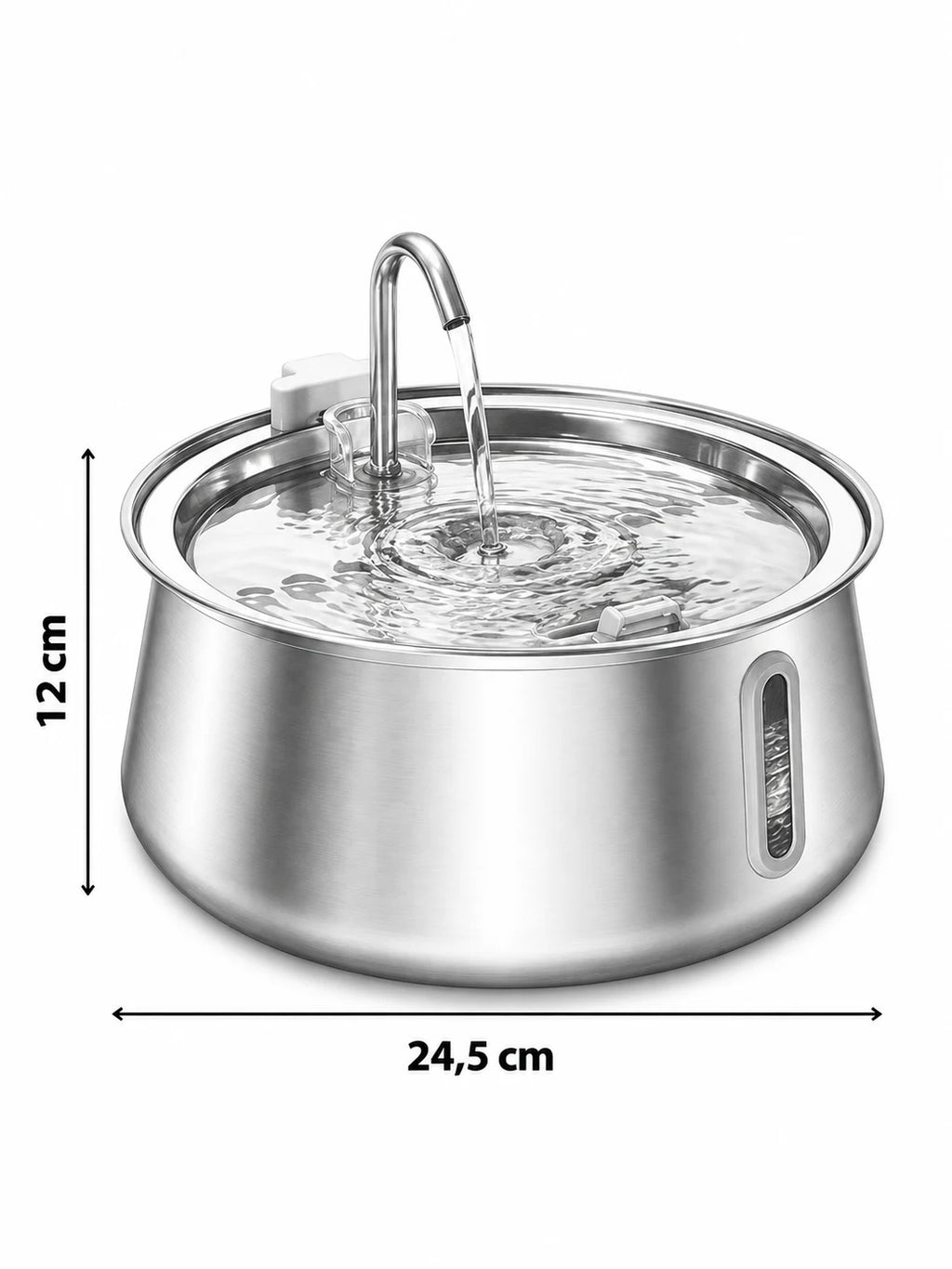 Dimensions de la fontaine Ondévia : 24,5 cm de diamètre et 12 cm de hauteur.