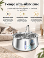 Pompe silencieuse à moins de 25 dB et filtration continue de la fontaine à eau Ondévia.