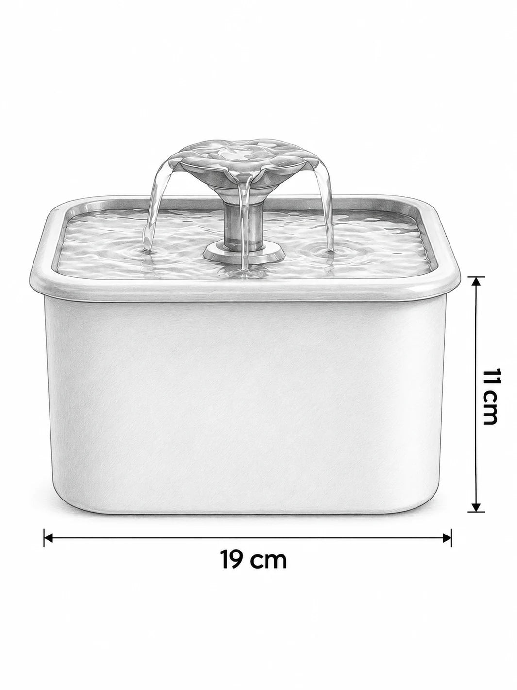 Dimensions de la fontaine compacte Sourcéa : 19 cm de largeur et 11 cm de hauteur.