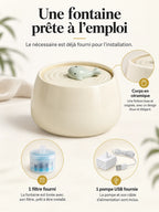 Kit Cérélia avec corps en céramique, filtre et pompe USB fournis pour l’installation.
