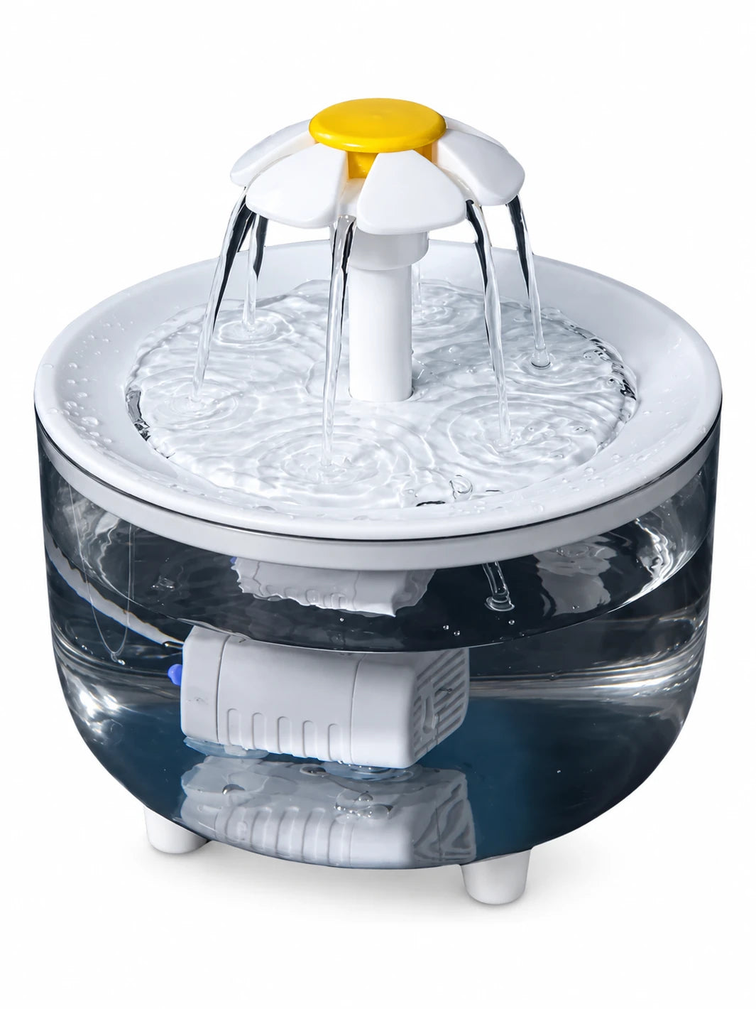 Fontaine à eau pour chat Luméria transparente et blanche de 1,2 L sur fond blanc.