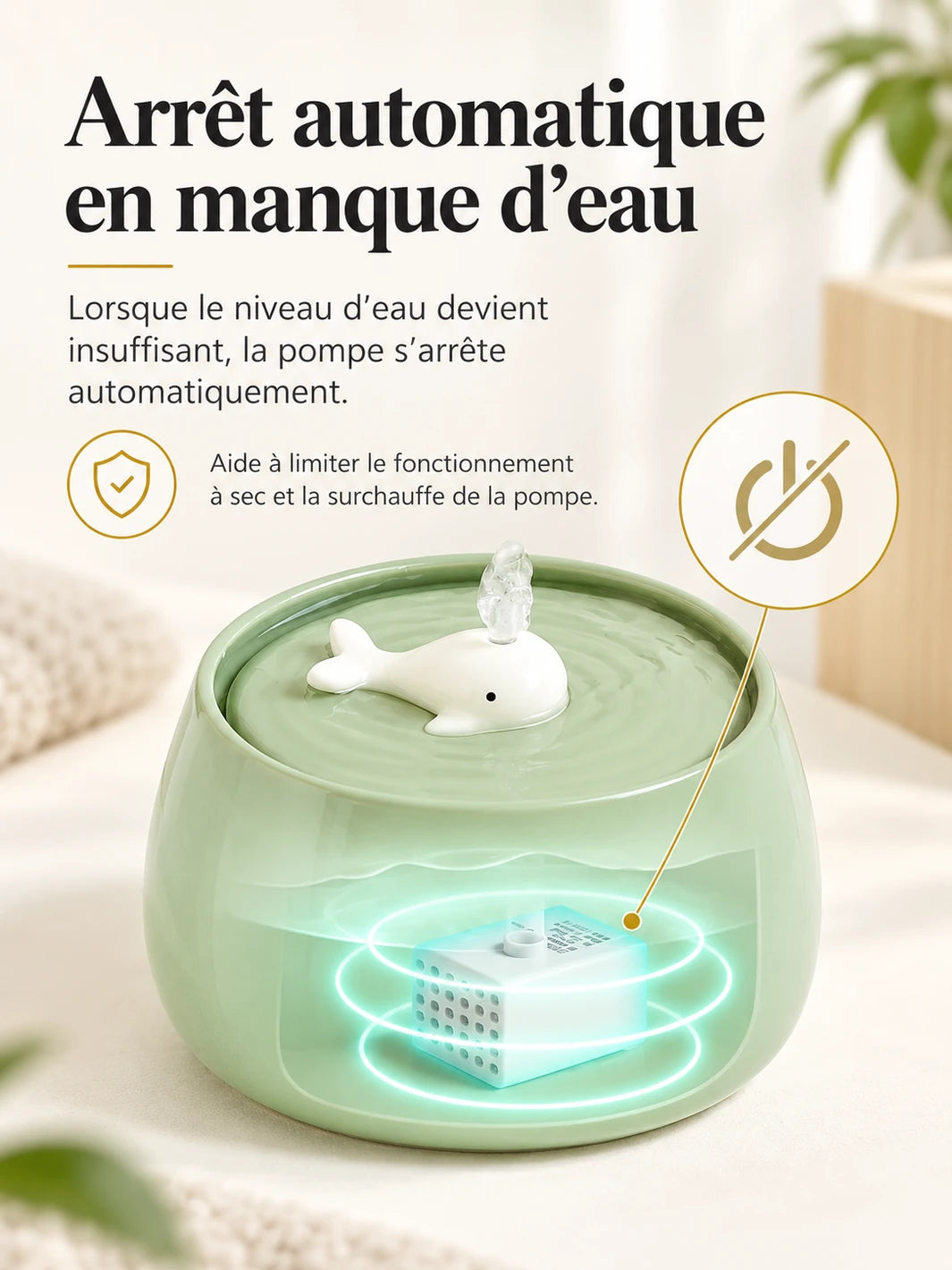 Arrêt automatique de la pompe de Verdélia lorsque le niveau d’eau devient insuffisant.