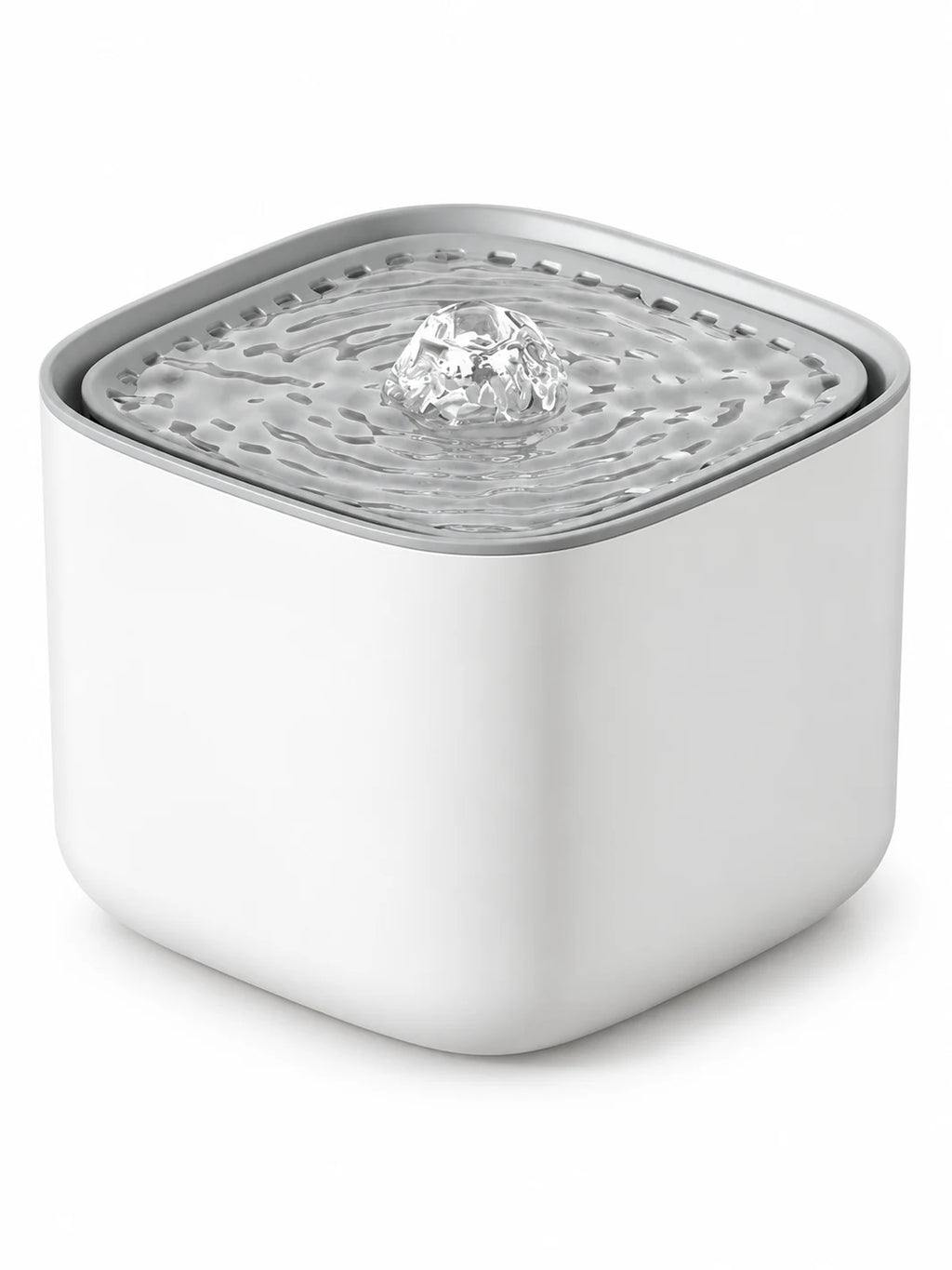 Fontaine à eau pour chat blanche et silencieuse Albésia de 2 L, sur fond blanc.