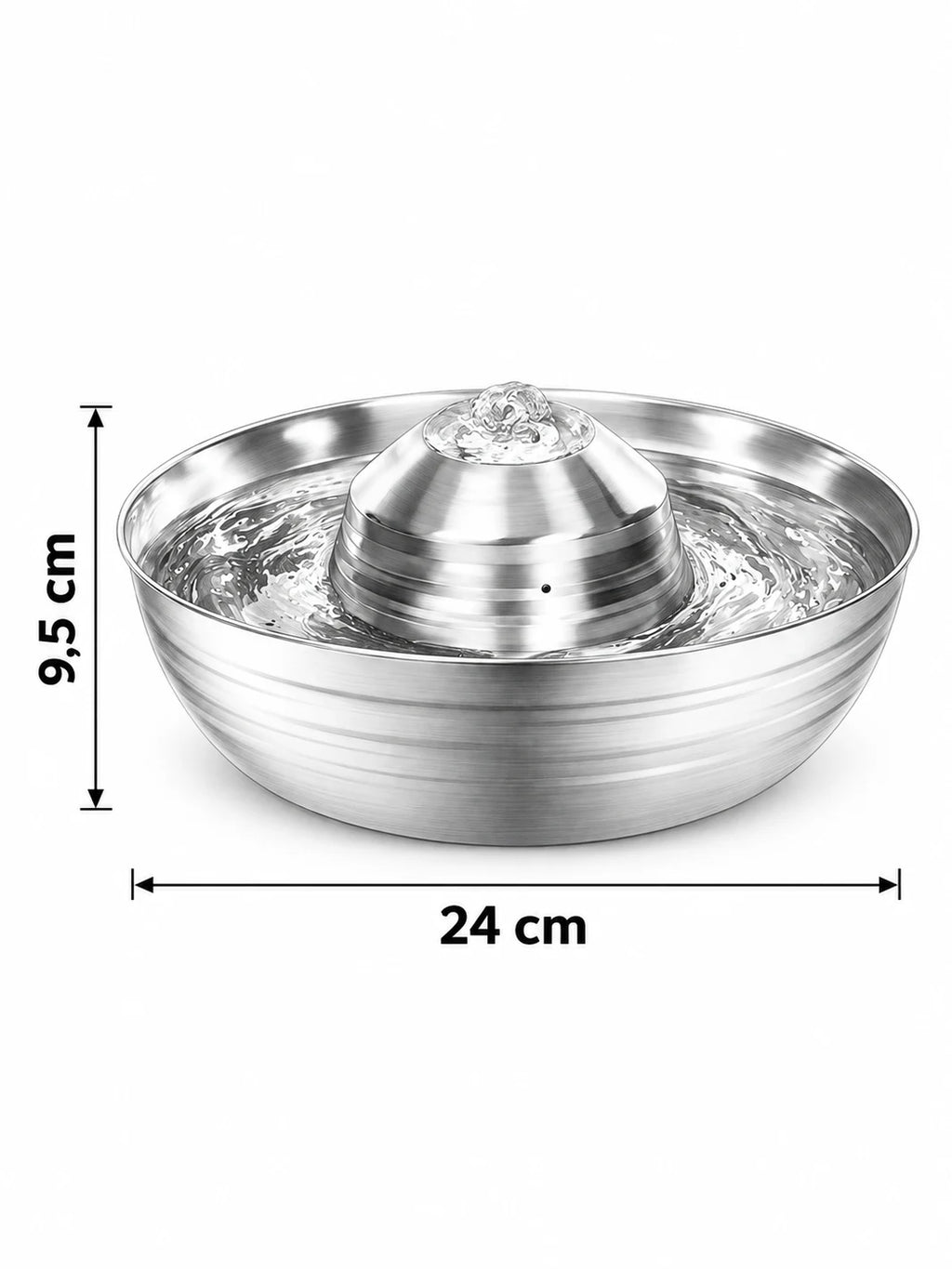 Schéma de la fontaine Circuléa indiquant 24 cm de largeur et 9,5 cm de hauteur.