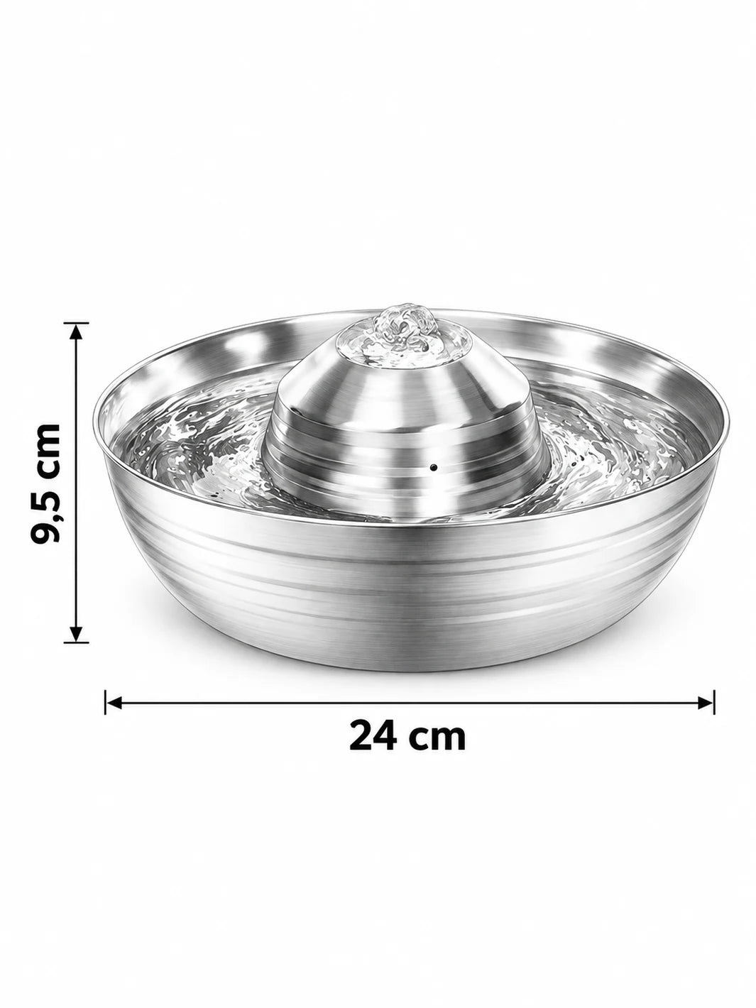 Schéma de la fontaine Circuléa indiquant 24 cm de largeur et 9,5 cm de hauteur.