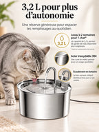 Fontaine Courbéa en inox avec présentation de sa capacité de 3,2 L.