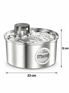 Dimensions de la fontaine Enduréa avec cuve ronde de 23 cm de diamètre.
