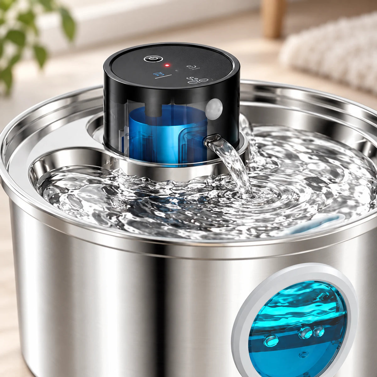 Gros plan du module d’Enduréa avec voyant rouge de batterie faible et écoulement actif.