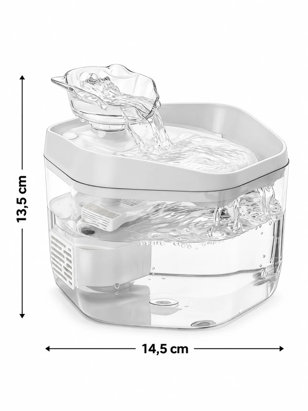 Dimensions de la fontaine Fumélia : 14,5 cm de largeur et 13,5 cm de hauteur.