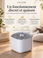 Fontaine à eau Jadélia avec niveau sonore annoncé jusqu’à 30 dB.