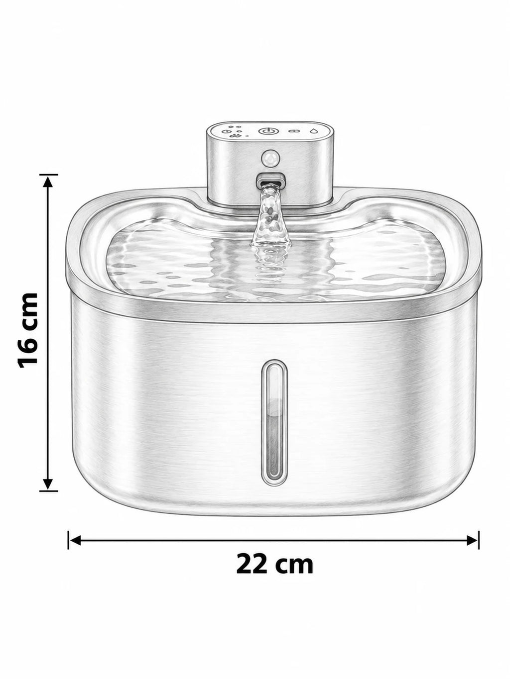 Dimensions de la fontaine Mobiléa : 22 cm de largeur et 16 cm de hauteur.