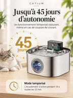 Fontaine Quadréa avec autonomie annoncée jusqu’à 45 jours et mode temporisé.