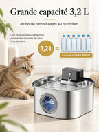 Fontaine Quadréa en inox avec présentation de sa capacité de 3,2 L.