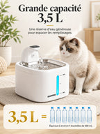 Fontaine Trioméa blanche avec présentation de sa capacité de 3,5 L.