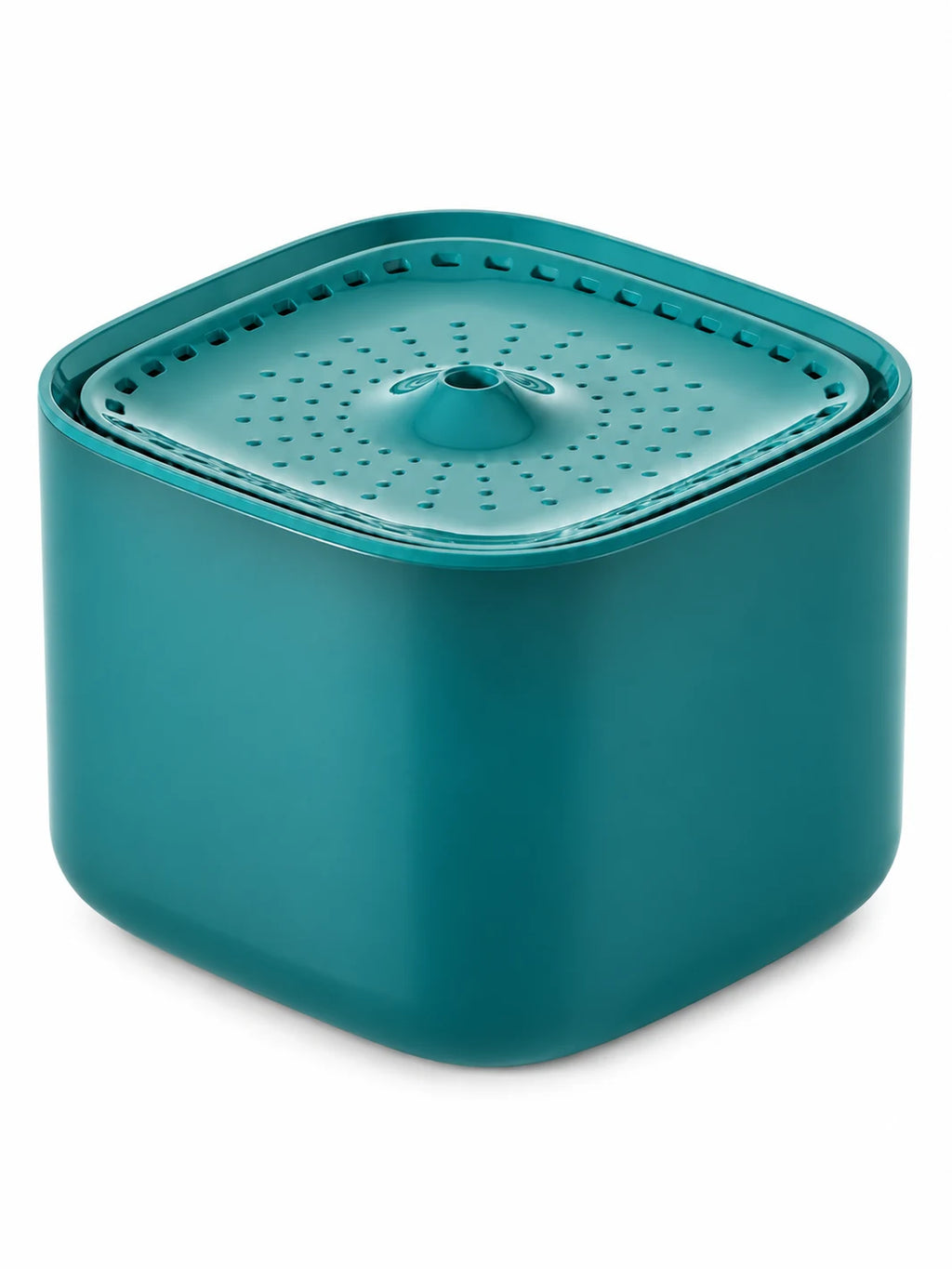 Fontaine à eau pour chat verte compacte Jadélia de 2 L, présentée sur fond blanc.