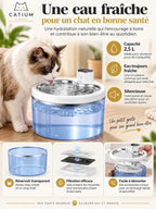 Réservoir transparent de 2,5 L, filtration et accès aux éléments de la fontaine Vigéria.