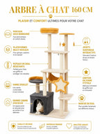 Bénéfices du grand arbre à chat 160 cm Stelloria avec niche, hamac, sisal et jouets