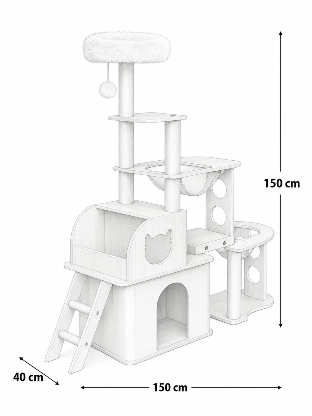 Dimensions du grand arbre à chat bois Sylvoria 150 cm multi-niveaux