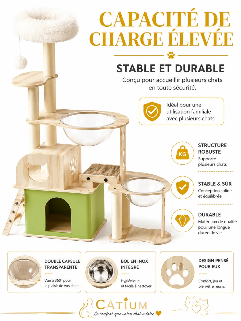 Zone de jeu du grand arbre à chat bois Sylvoria multi-niveaux
