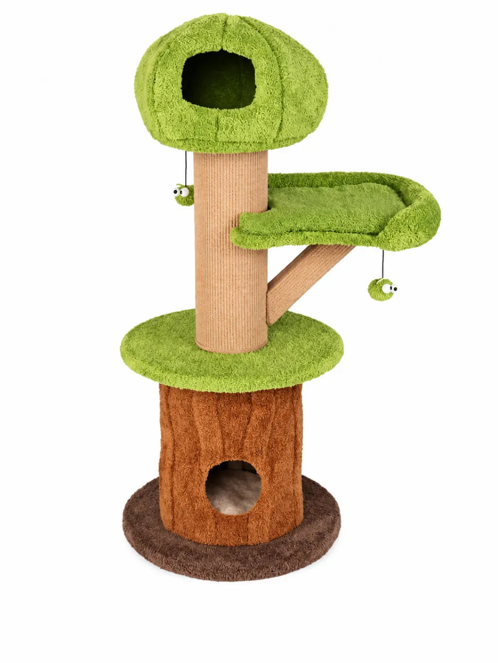 Grand arbre à chat champignon vert Sylvaflore 148 cm avec deux niches et griffoirs sisal