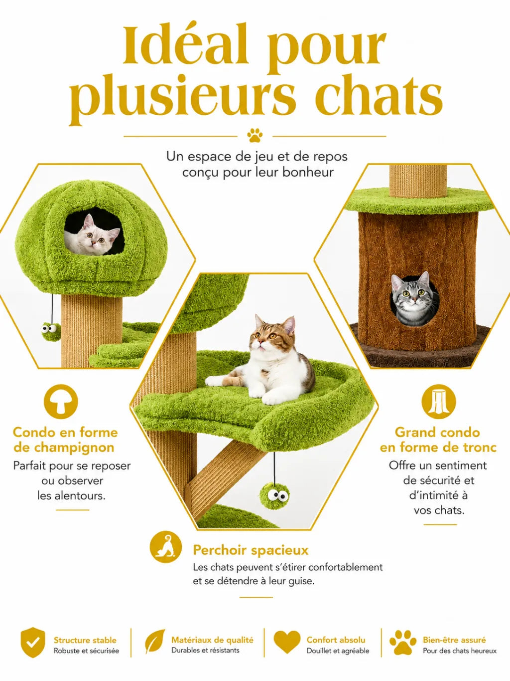 Jouets suspendus du grand arbre à chat Sylvaflore pour stimuler la curiosité du chat