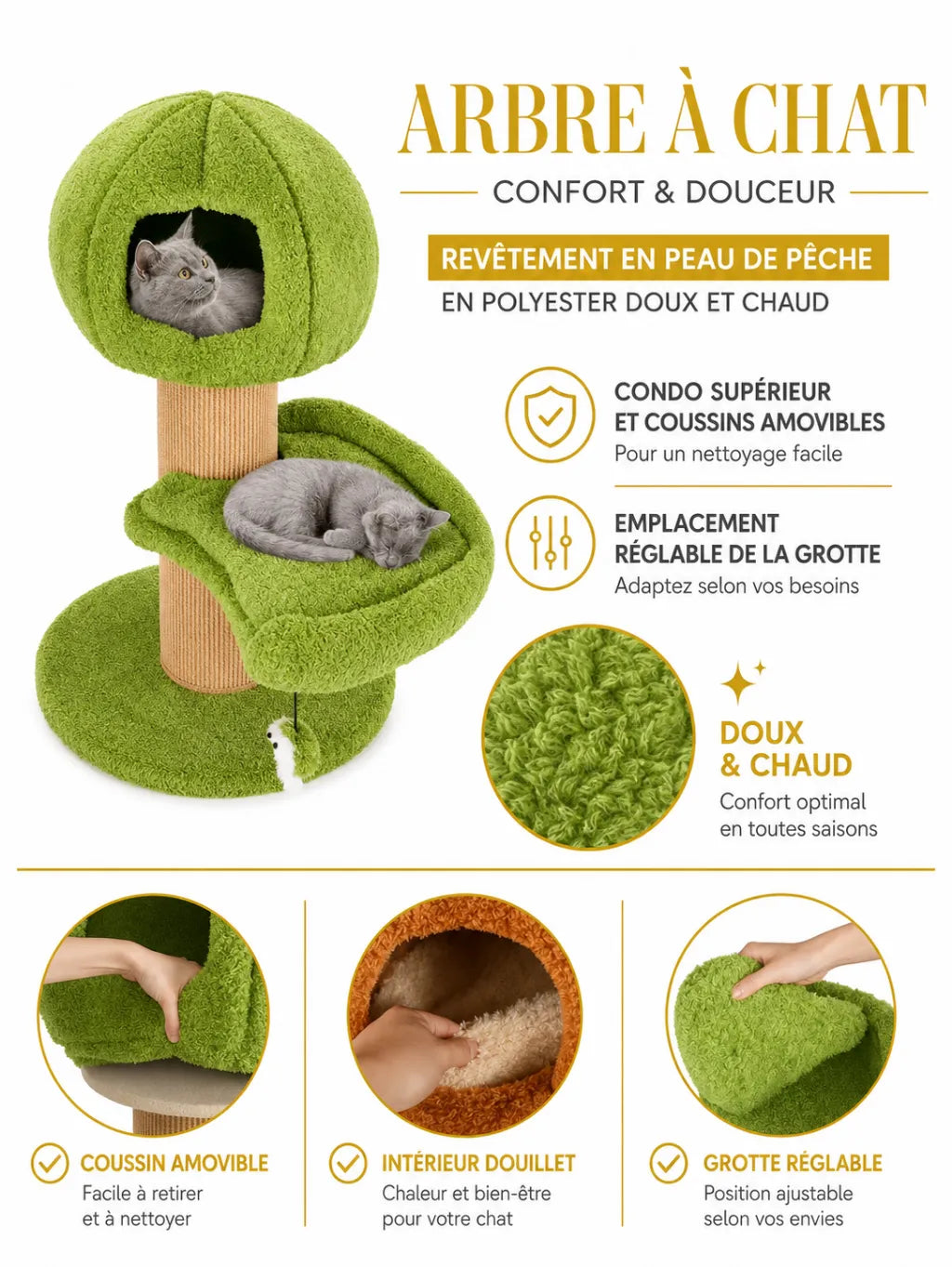 Niche champignon du grand arbre à chat vert Sylvaflore pour dormir ou se cacher