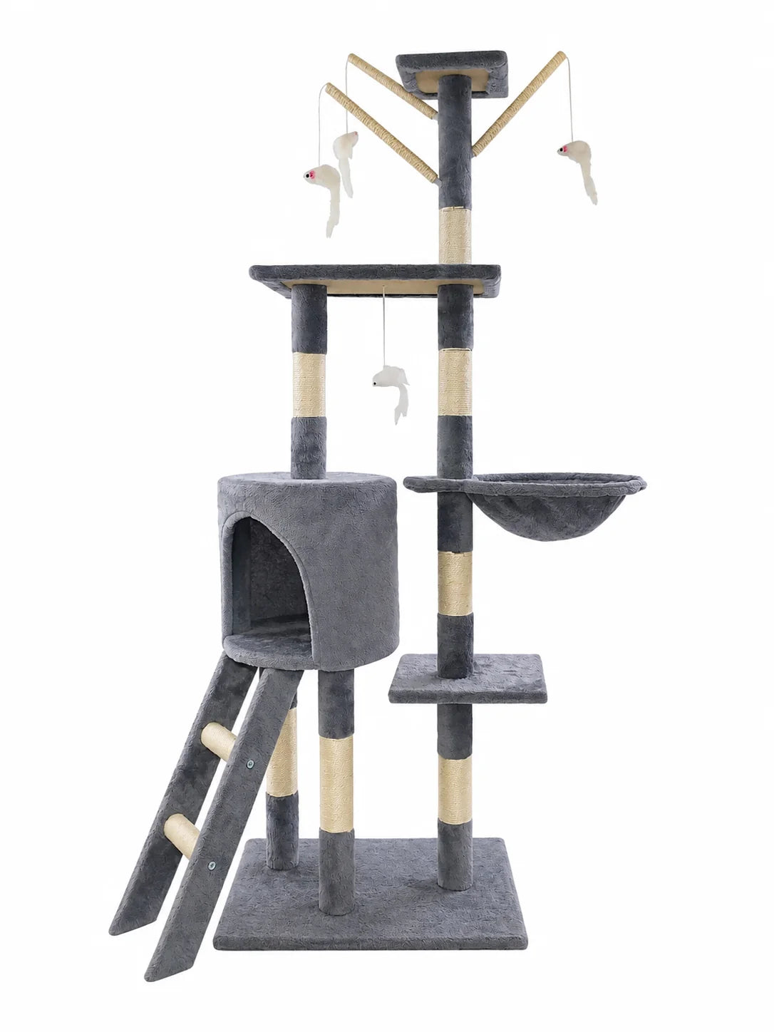 Grand arbre à chat gris Cimestria 139 cm avec niche et hamac