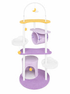 Grand arbre à chat lune violet Lunaria 158 cm avec niche, tunnel et plateformes nuage