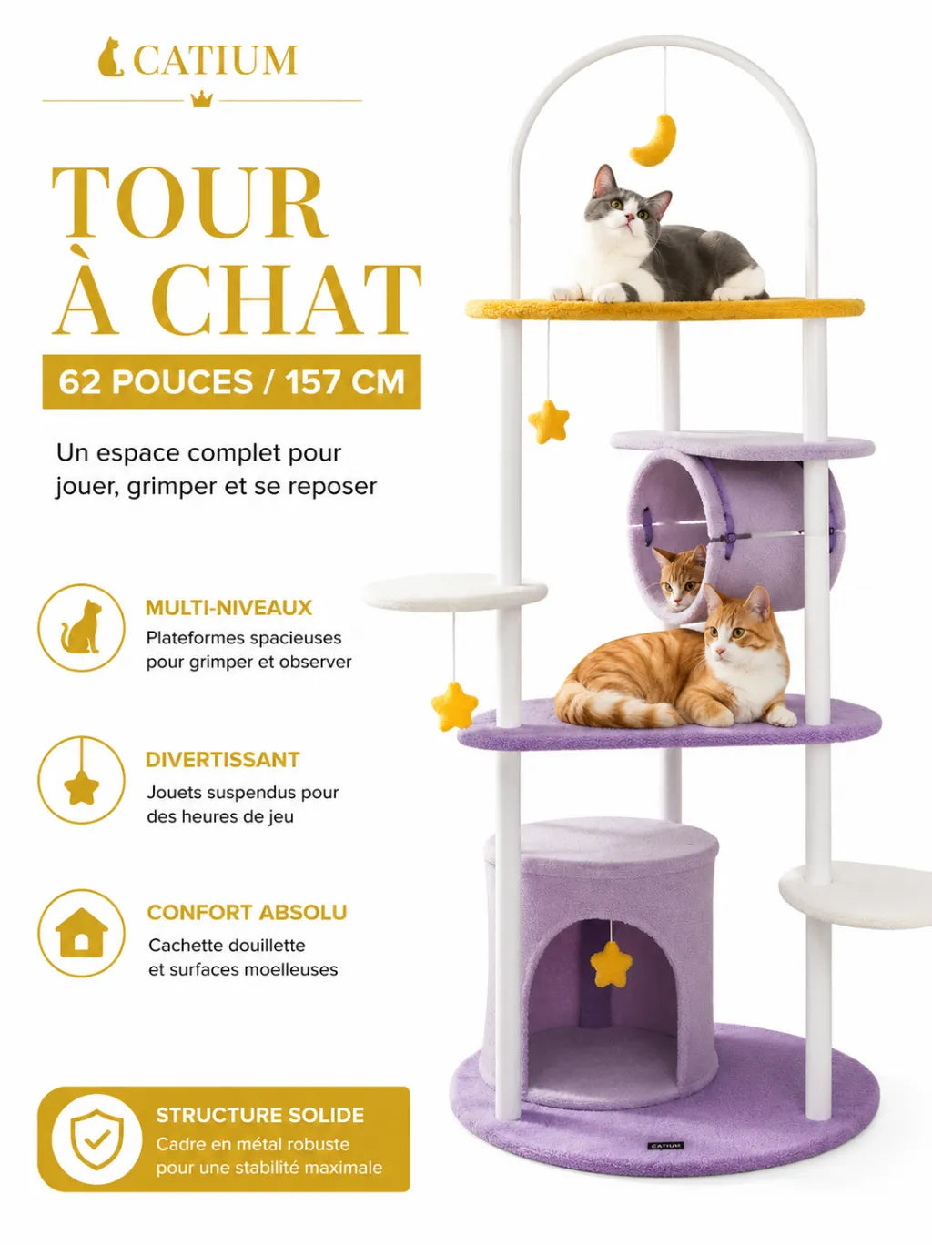 Niche et tunnel du grand arbre à chat Lunaria pour se cacher, explorer et se reposer