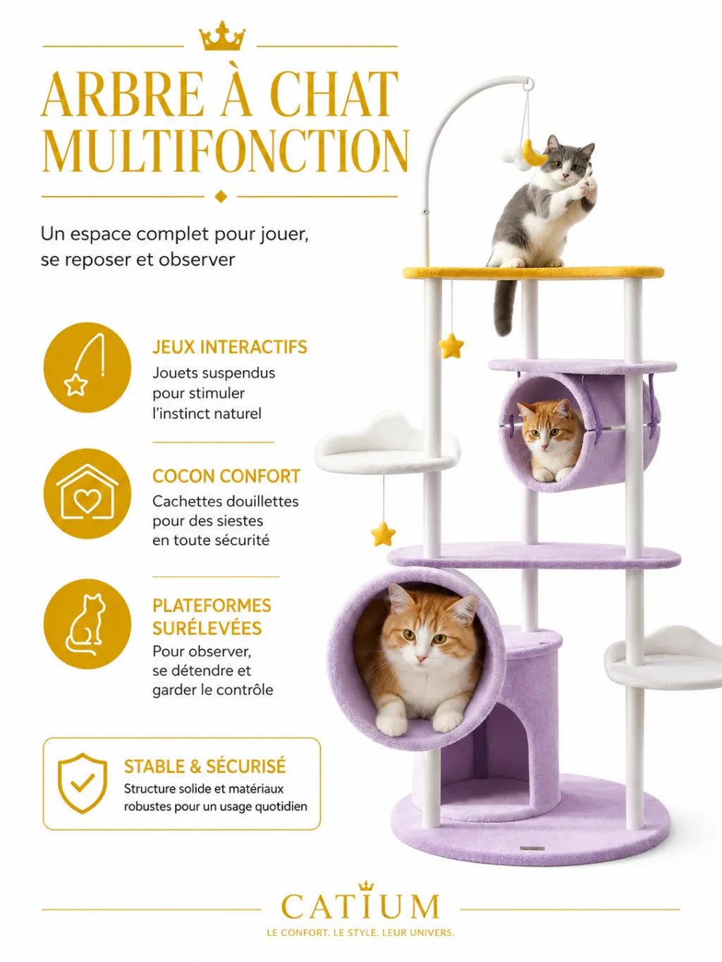 Plateforme lune du grand arbre à chat violet Lunaria pour observer en hauteur
