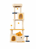 Grand arbre à chat poisson Piscali 159 cm beige avec niches, plateformes et poteaux sisal