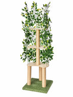 Grand arbre à chat vert Arborévia de 150 cm avec trois plateformes, feuillage amovible et poteaux en jute