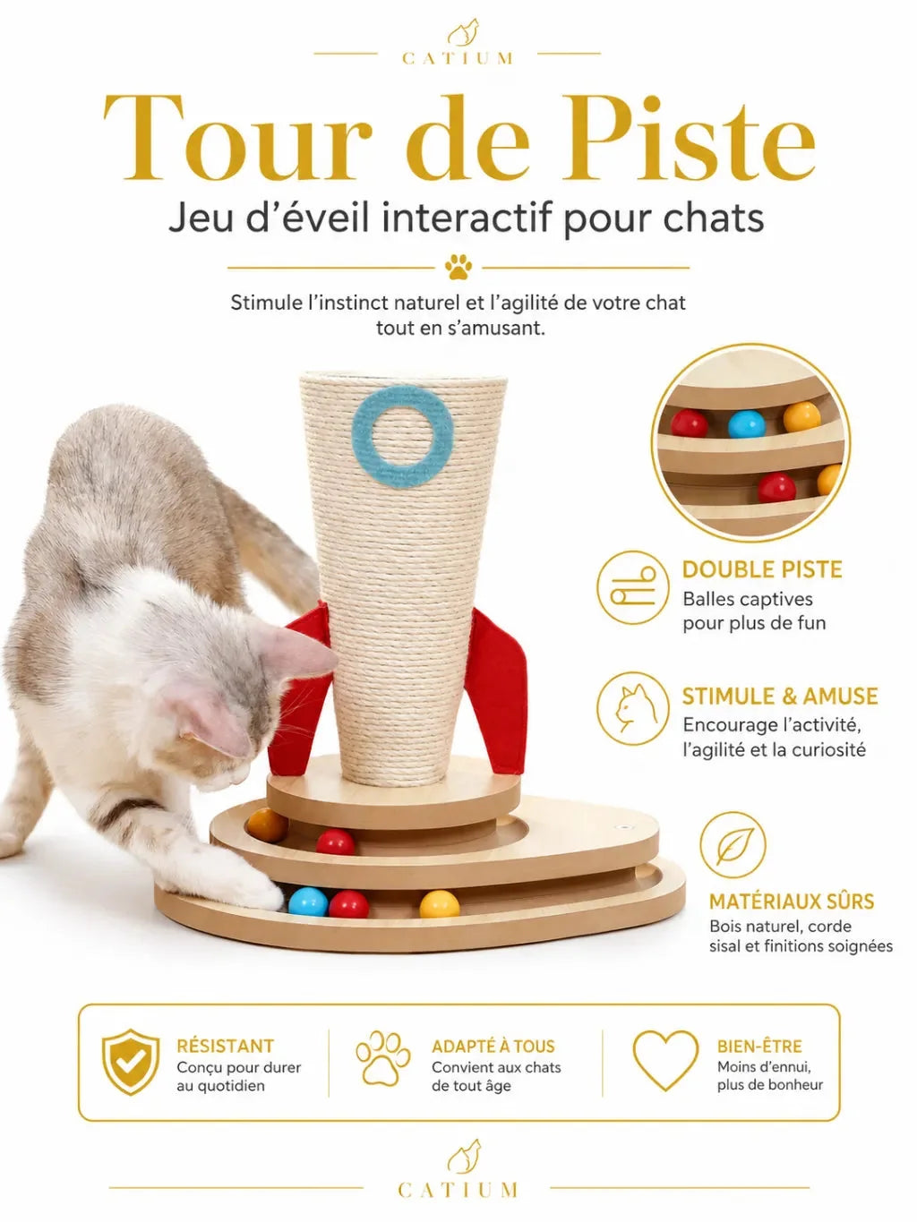 Double circuit de balles colorées du griffoir chat Astrélia