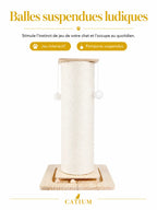 Griffoir chat Lignora avec balles suspendues ludiques et poteau vertical en sisal naturel