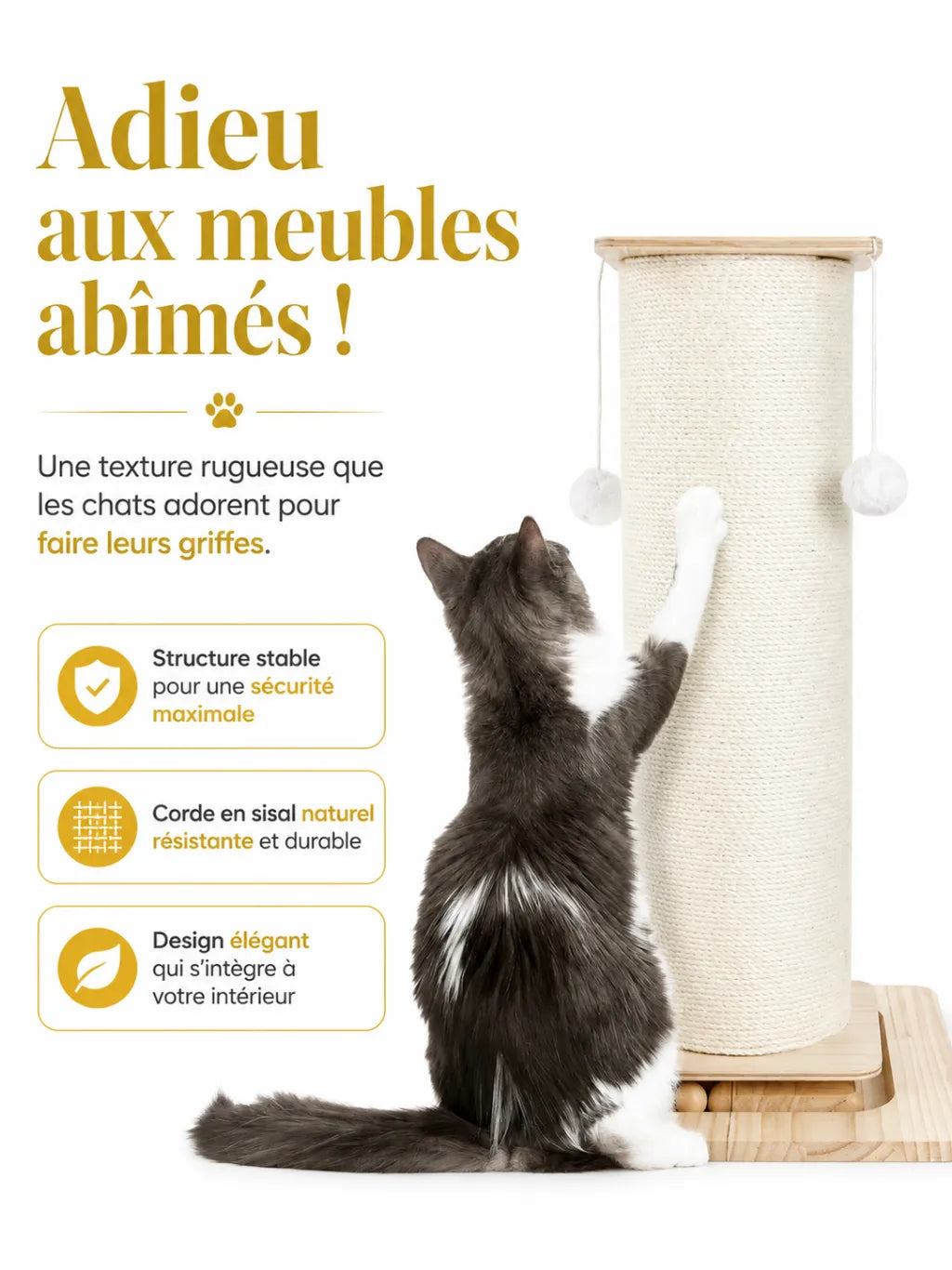 Griffoir chat Lignora en sisal naturel pour aider à protéger les meubles des griffades