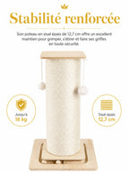 Griffoir chat stable Lignora avec poteau en sisal épais, base en bois et pompons suspendus