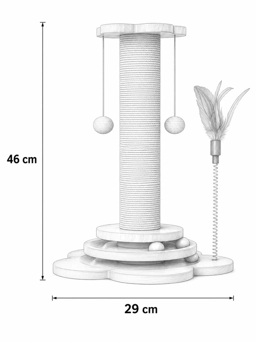 Schéma des dimensions du griffoir chat Rondia 46 cm avec base 29 cm
