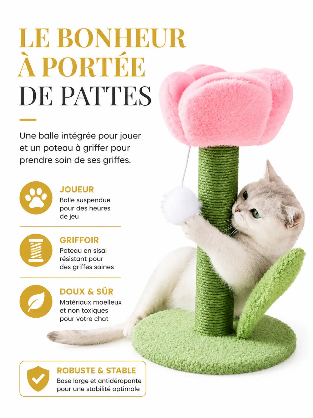 Jouet teaser du griffoir chat tulipe rose Roselia pour stimuler le jeu du chaton