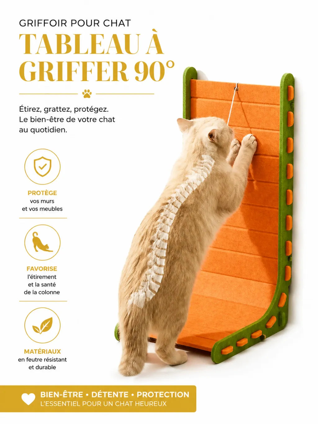 Tableau à griffer 90 degrés orange et vert pour chat Murfelys