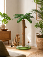 Griffoir palmier Palmésia installé dans un salon avec un chat